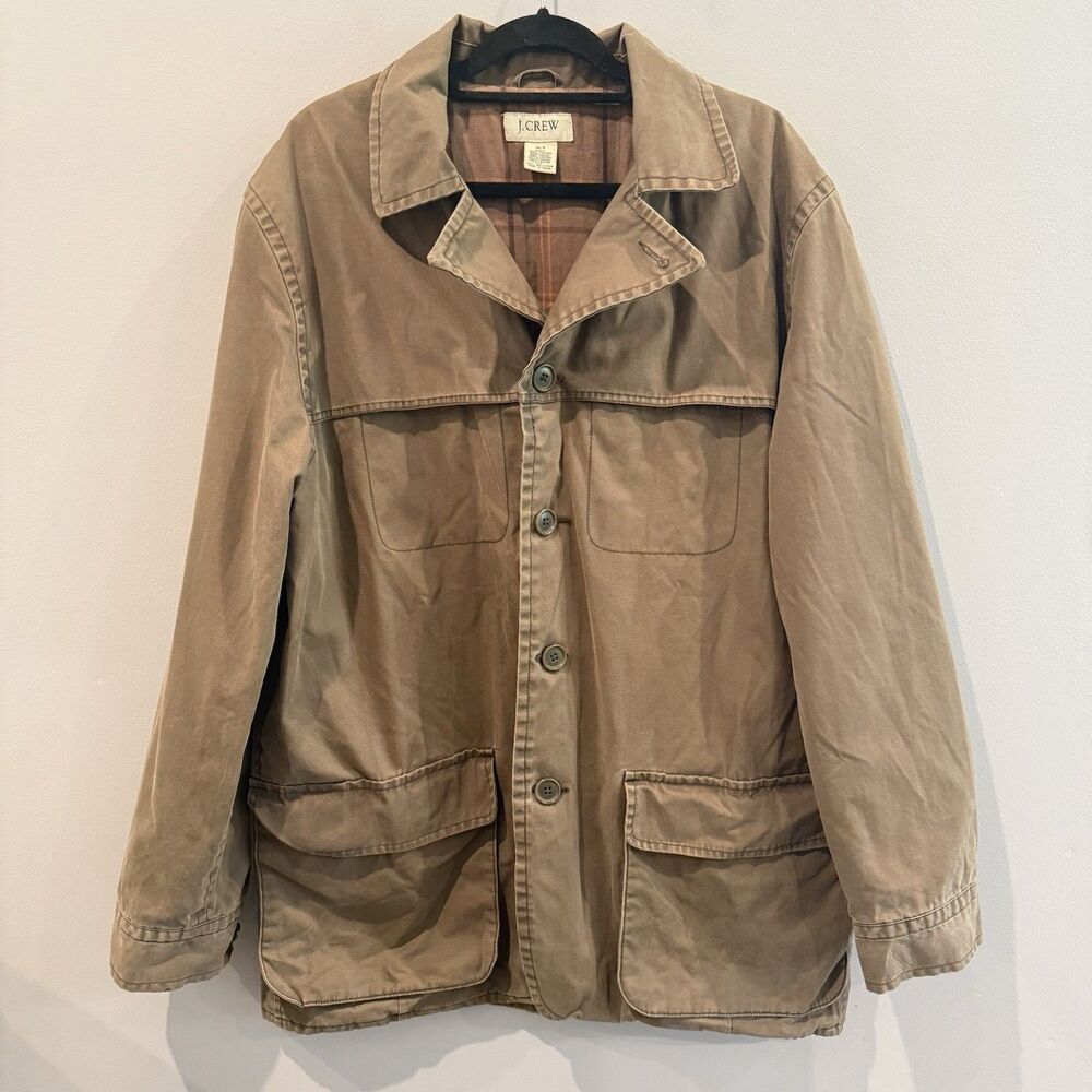 VTG J Crew Barn Jacket Mens XLT Brown Canvas Chore Field Coat Flannel Lined